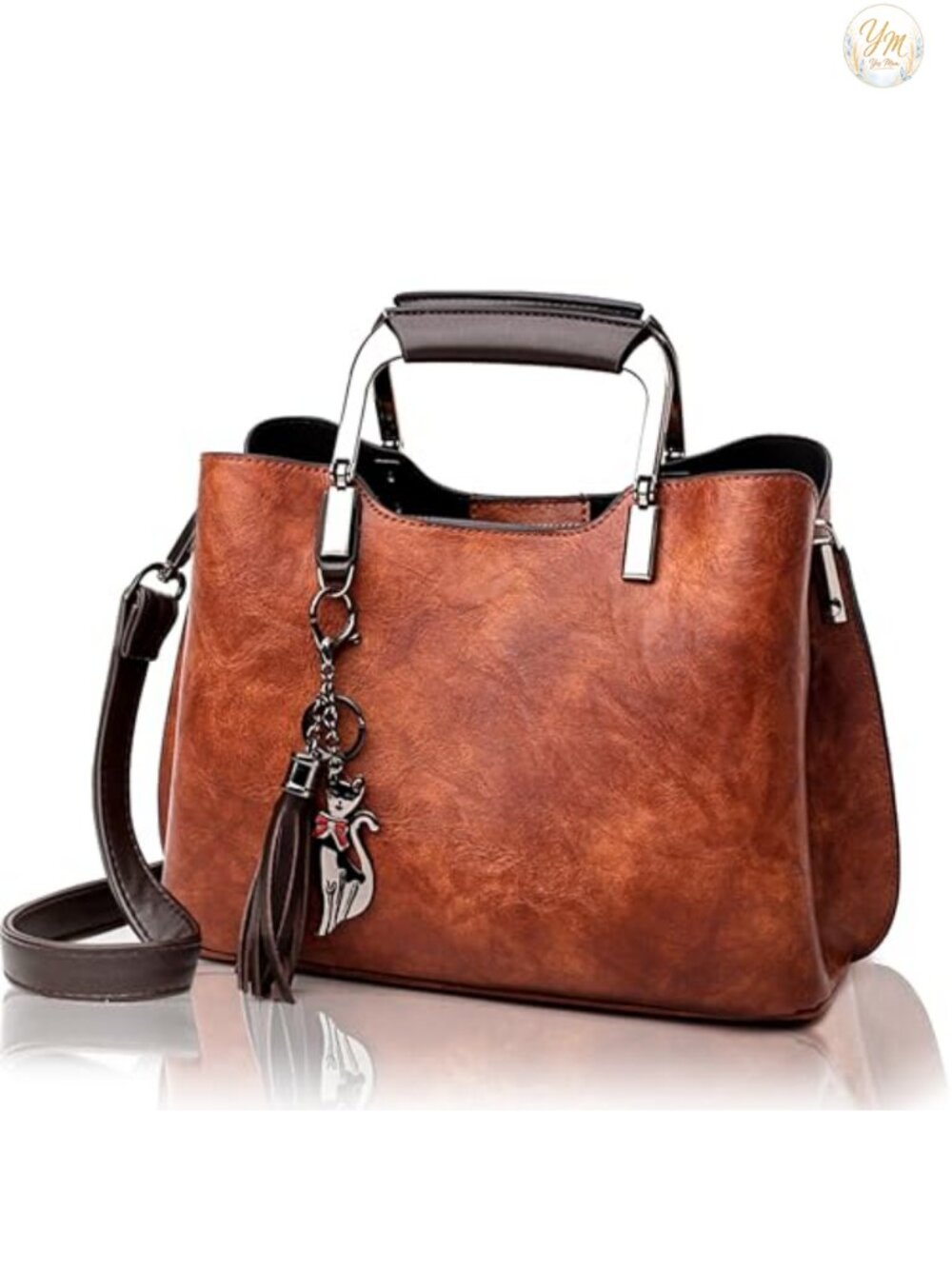 Vegan Leather Top Handle Satchel Handbag with Crossbody Strap, Women's Purse
